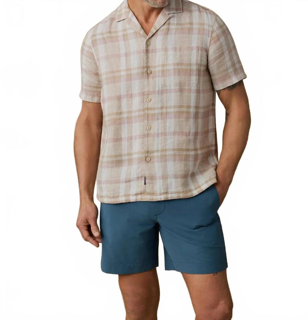 NEW FAHERTY palma camp shirt in mauve sand plaid